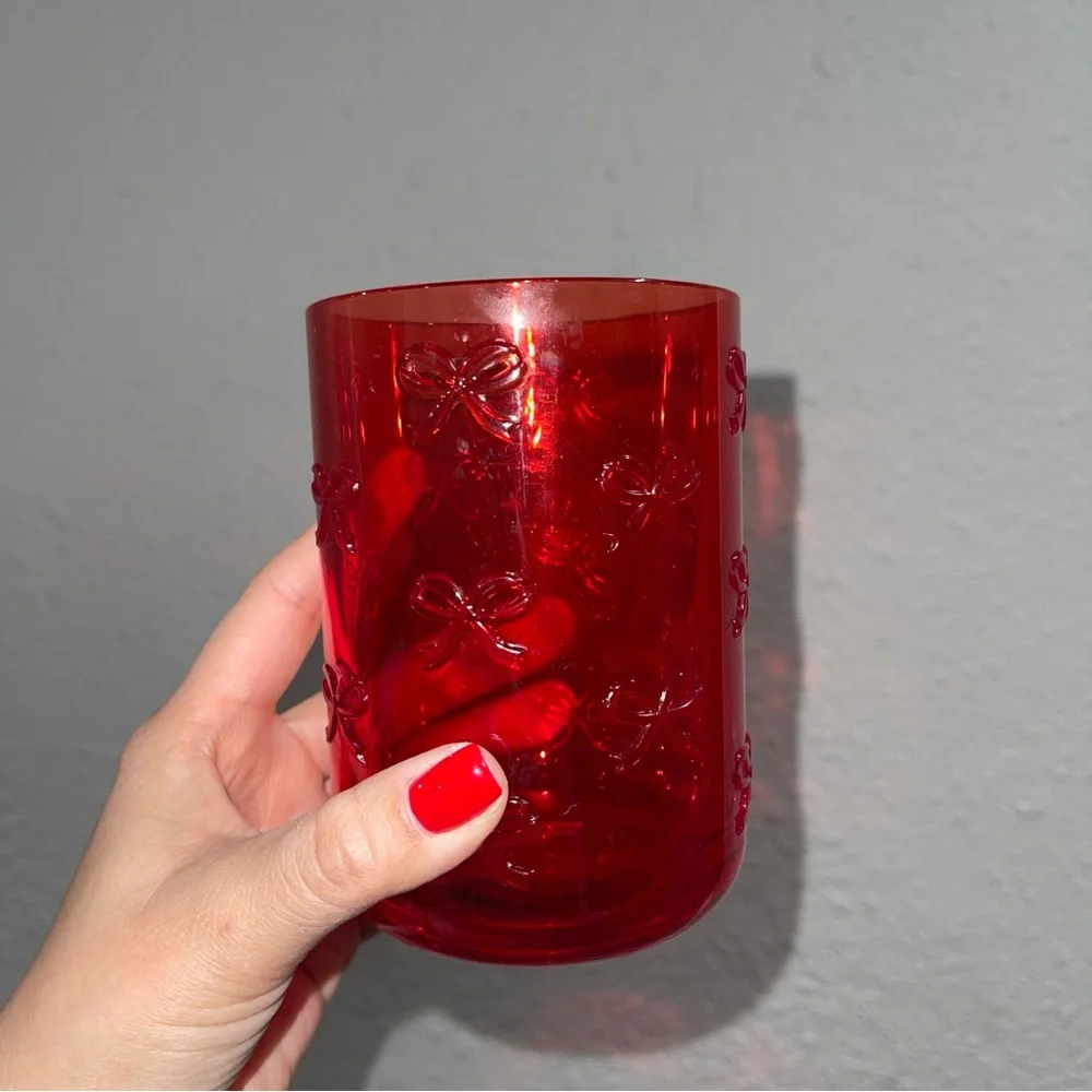 Red plastic cup with Bow Design